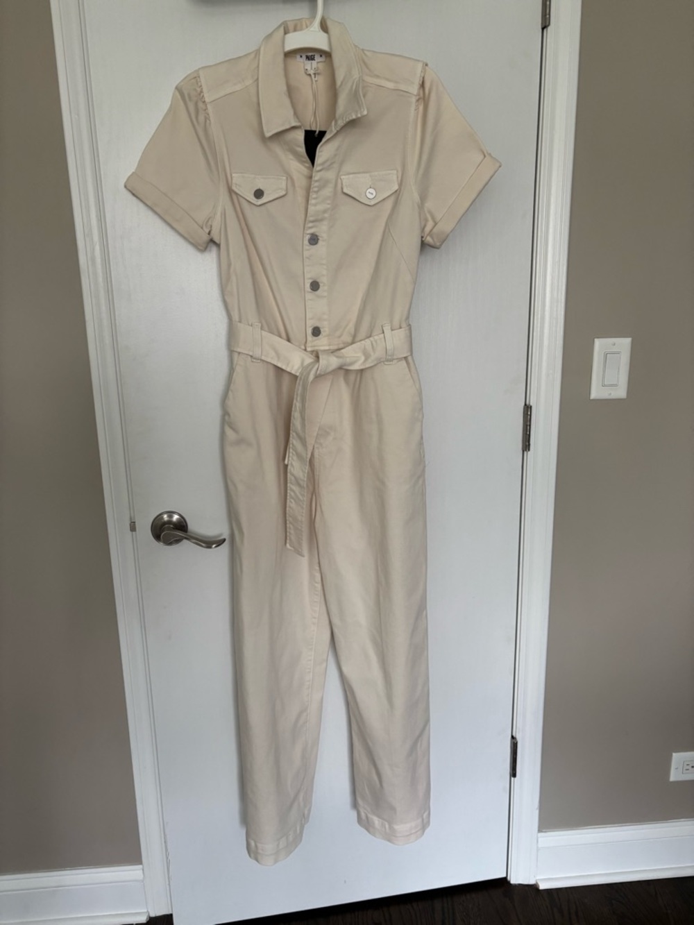 PAIGE Anthropologie NWT Wide Leg Cream Short-Sleeve Utility Jumpsuit